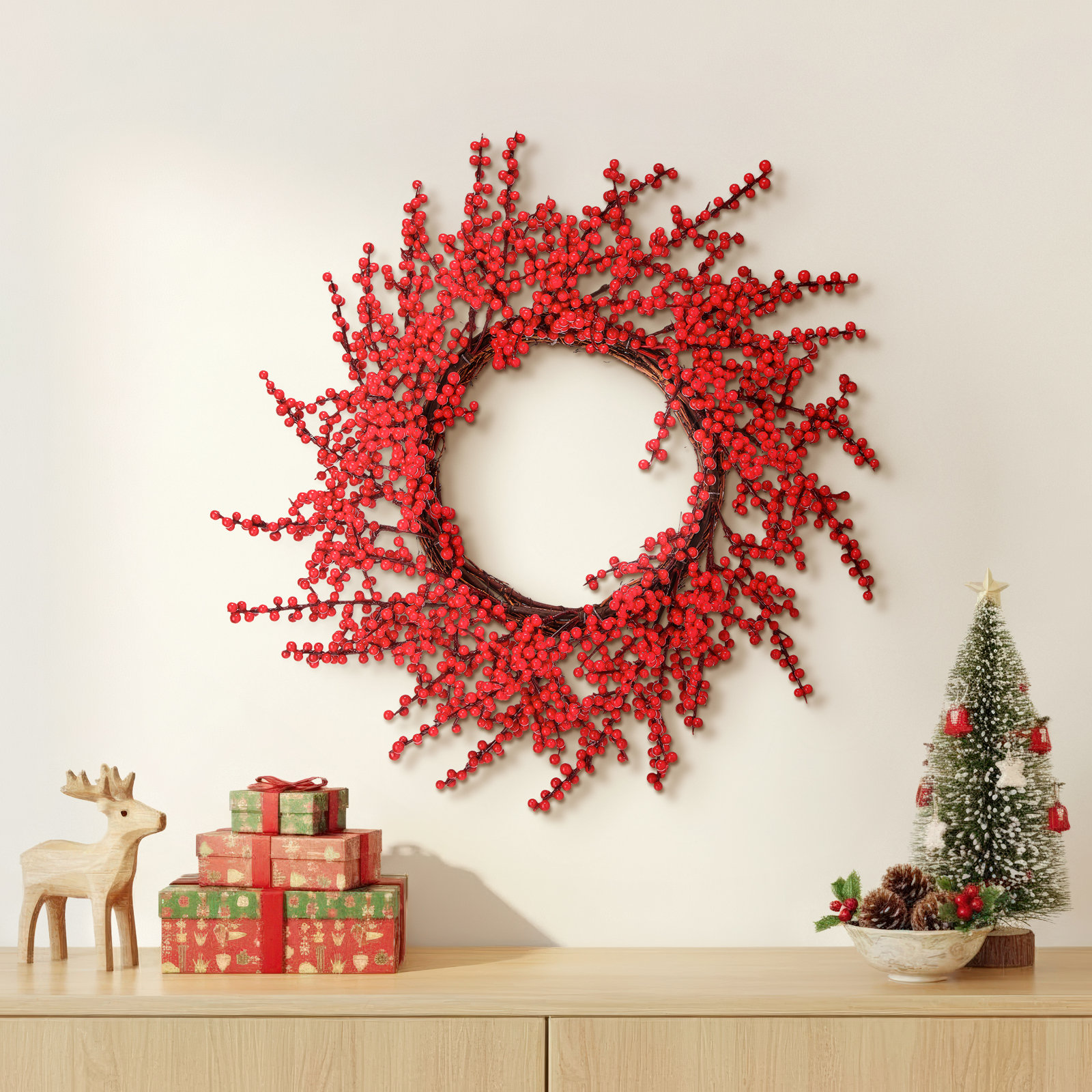 24" Waterproof Winter Berry Wreath