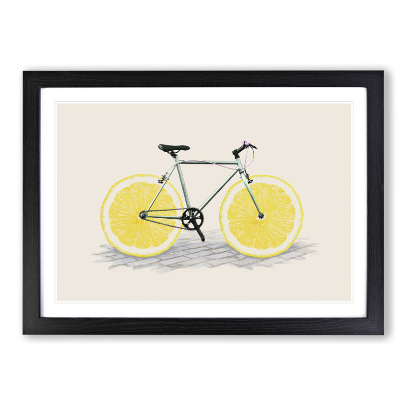 Lemon Bicycle - Framed Print, 27cm H x 36cm W x 2cm D, Black Framed