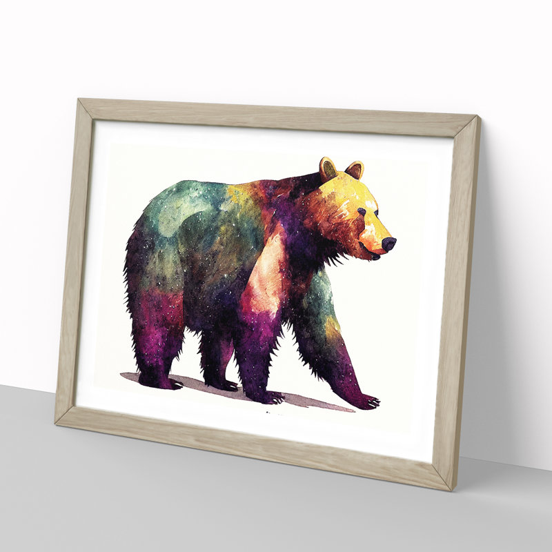 Watercolour Bear Vol.4 Abstract - Single Picture Frame Painting, Oak Framed, 34cm H x 46cm W x 2cm D