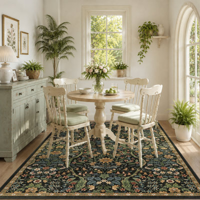 Washable Area Rug - Vintage Boho Botanical Low-Pile Rug