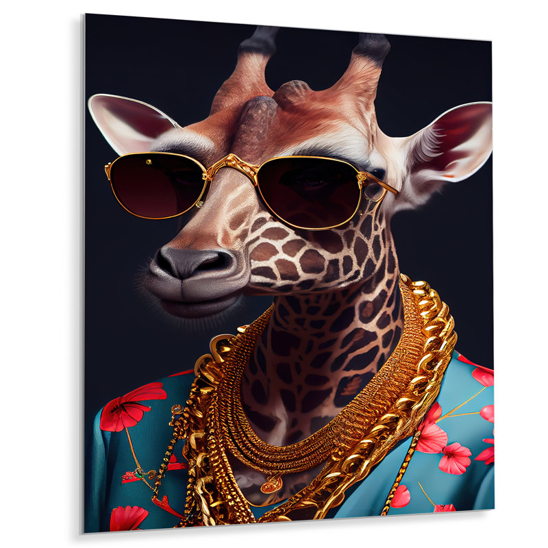 Photoréaliste de girafe I - décoration murale animal rigolo en métal, H 20 po x l 12 po x P 1 po