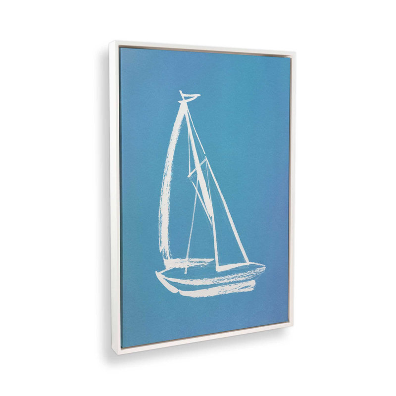 Reproduction d'art d'un voilier bleu par Intemporalis, H 40 po x l 30 po, Blanc