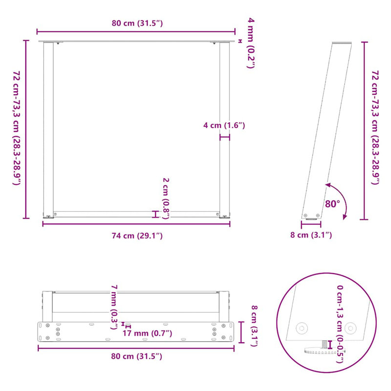 Table Leg, 80cm H x 73cm W x 8cm D