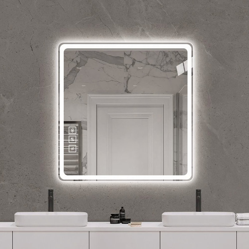 Miroir de salle de bain 36 po x 36 po à DEL avec miroir et miroir de salle de bain avec lumières avant et anti-buée