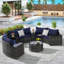 Ensemble de canapé d'extérieur modulaire demi-lune 11 pièces avec table basse ronde en verre trempé-43784778