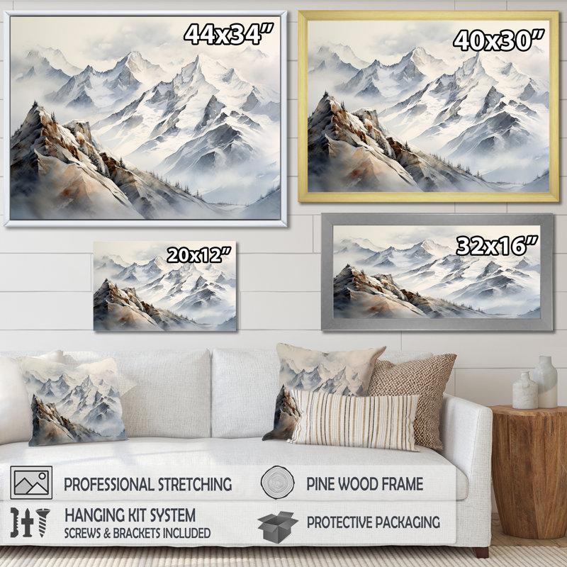 «Morning Fog Mountain Wonder III», reproduction sur toile, Cadre simple argenté, H 30 po x l 40 po x P 1,5 po