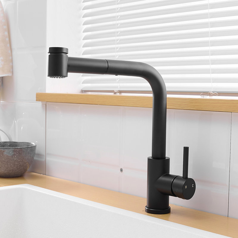 Robinet de salle de bain en acier inoxydable noir avec bec rétractable - Style classique pour une utilisation quotidienne