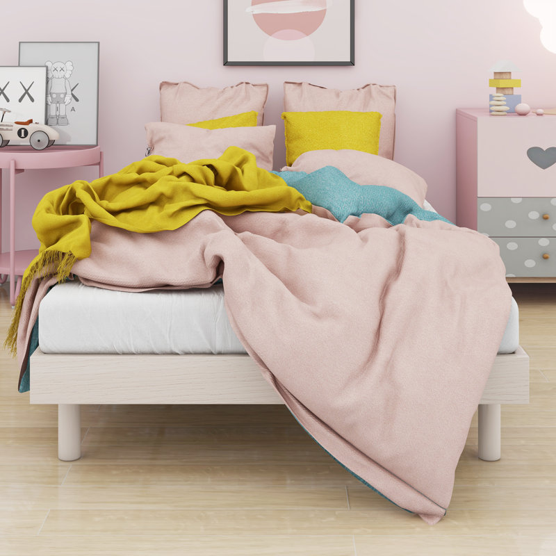 Modern Design Floating Platform Bed Frame, Twin, White Washed