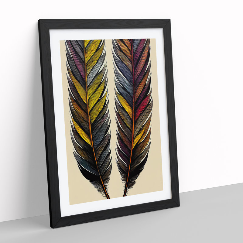 Graceful Feathers - Single Picture Frame Print, Black, 34cm H x 25cm W x 2cm D