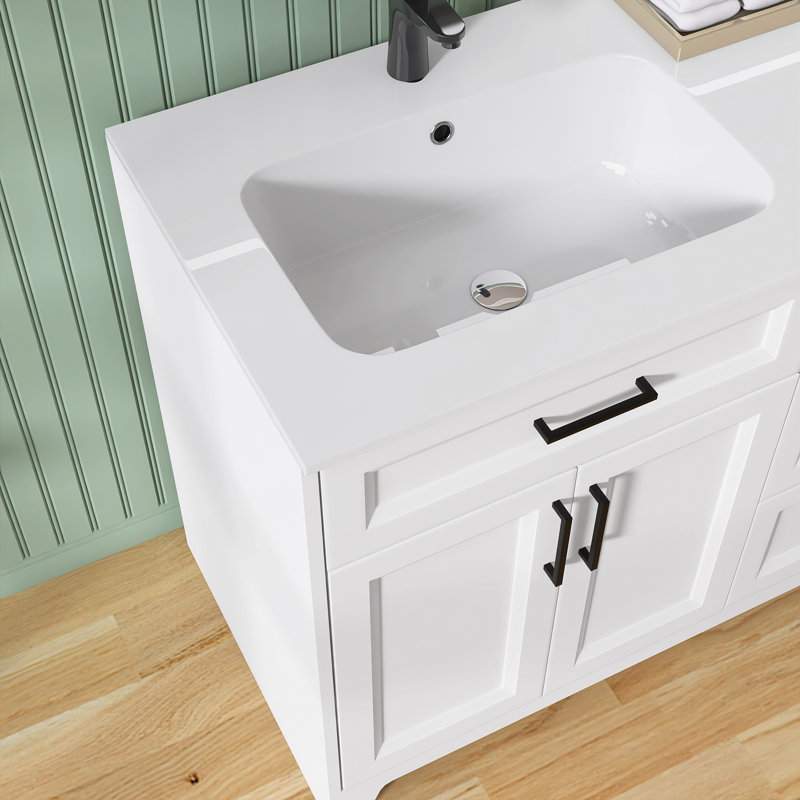Dessus de meuble-lavabo double 72 po à surface solide 72 po, comptoir mince de 0,56 po d'épaisseur, design moderne blanc éclatant, léger et facile à installer
