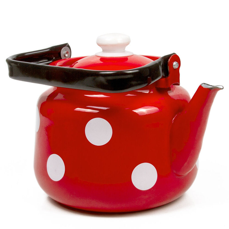 Bouilloire émaillée à pois rouge et blanche 3,7 pte