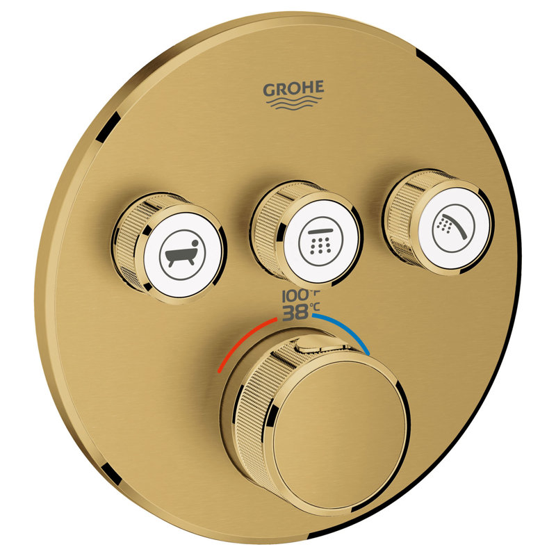 GROHE Grohtherm Triple-Function Shower Thermostatic Valve Trim Kit, Brushed Cool Sunrise