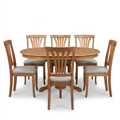 Ensemble de salle à manger ovale 7 pièces en bois d'hévéa avec feuille papillon et 6 chaises
