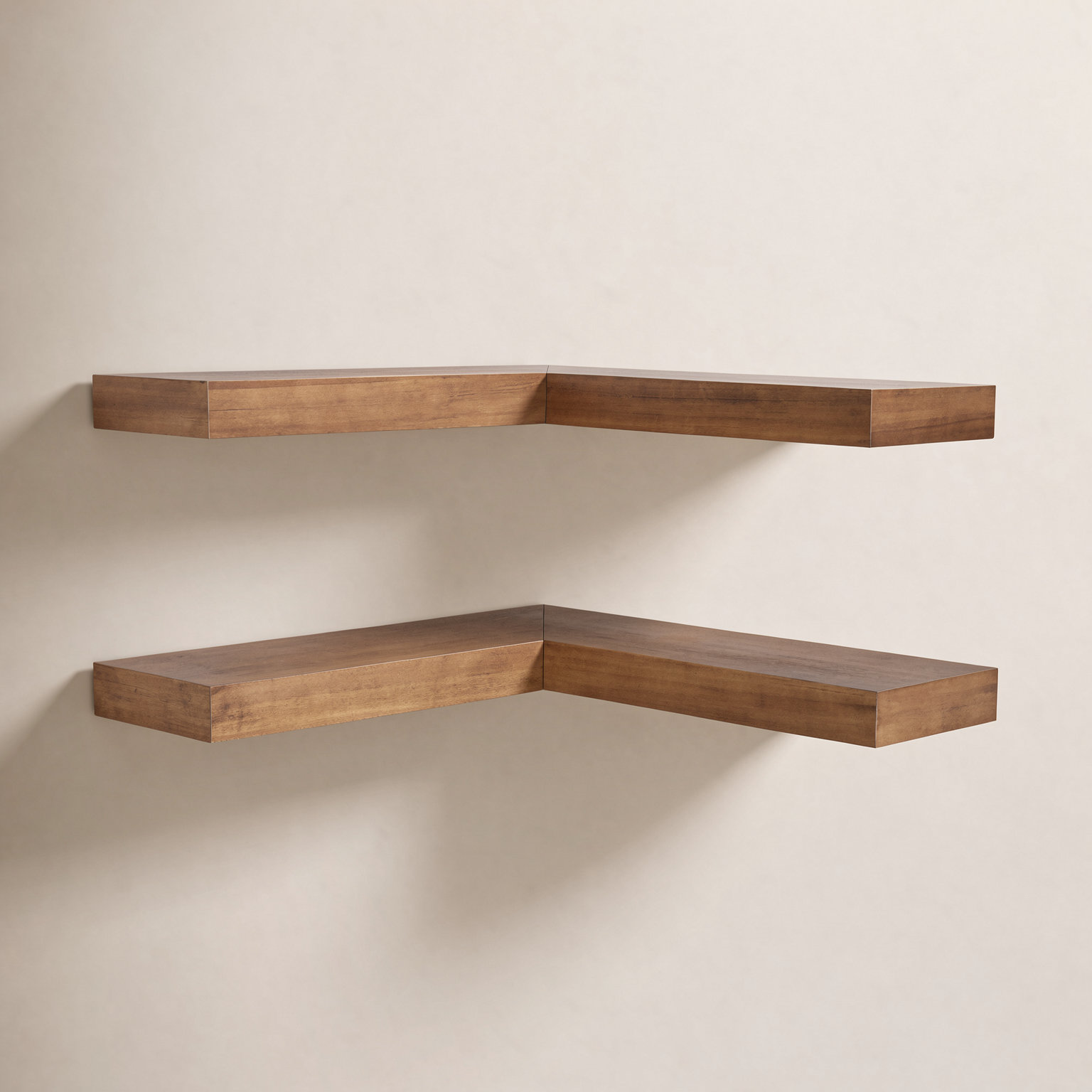 Havlock Floating Two-Piece Corner Shelf Set, Medium Wood