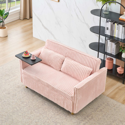 Velours côtelé rose à double fonction avec poignée à tirer, table mobile pour le travail, surface de chargement