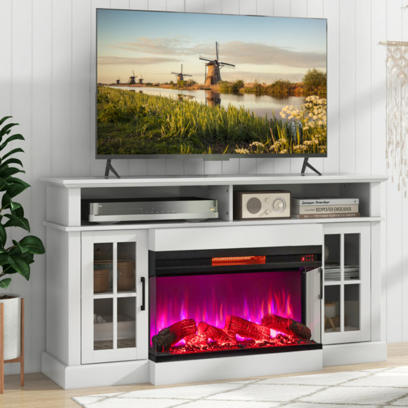 36 in. Freestanding Electric Fireplace in Black with 8 Flame Colors & 5 Brightness, Timer, 3-Sided View, Recessed