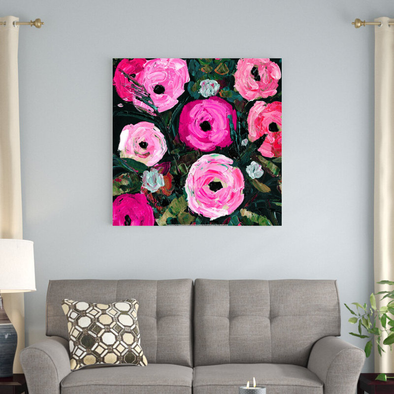 Impression de fleurs magenta sur toile, H 36 po x l 36 po