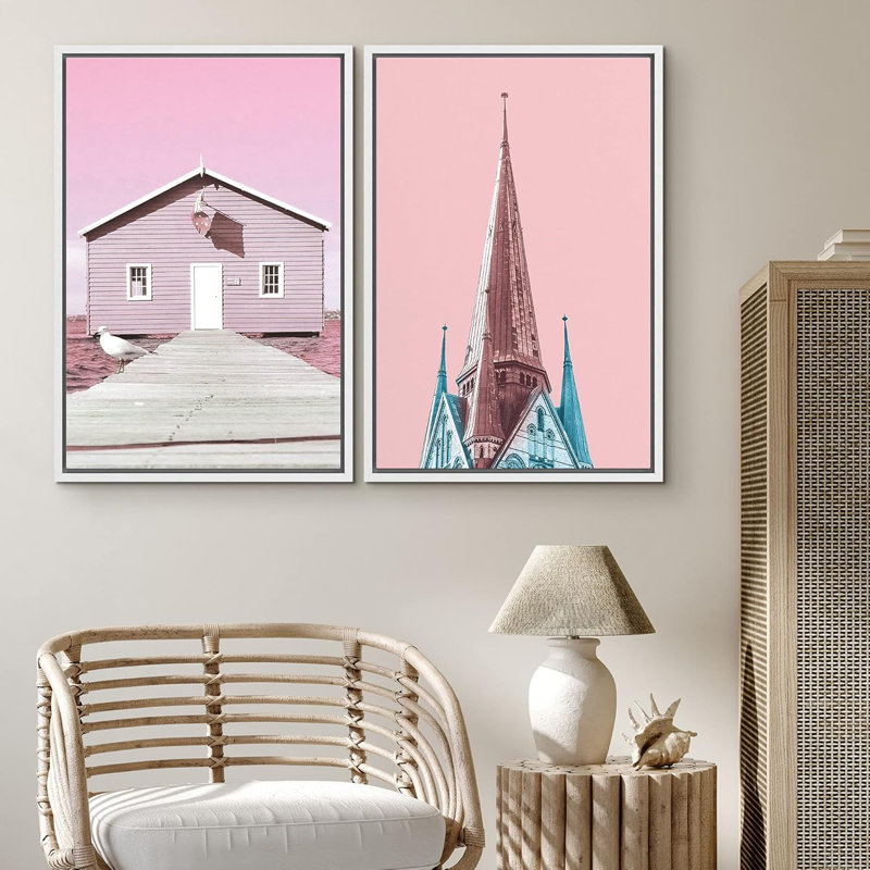 Duo architectural rose et cartes du Pop Art Glam panoramique amusant multicolore, H 36 po x l 24 po