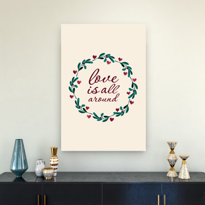 Love Is All Around Wreath Romantic Abstract Contemporary Landscape Nature Wall Art Print by Karen Menzenbach - Wrapped Canvas Print