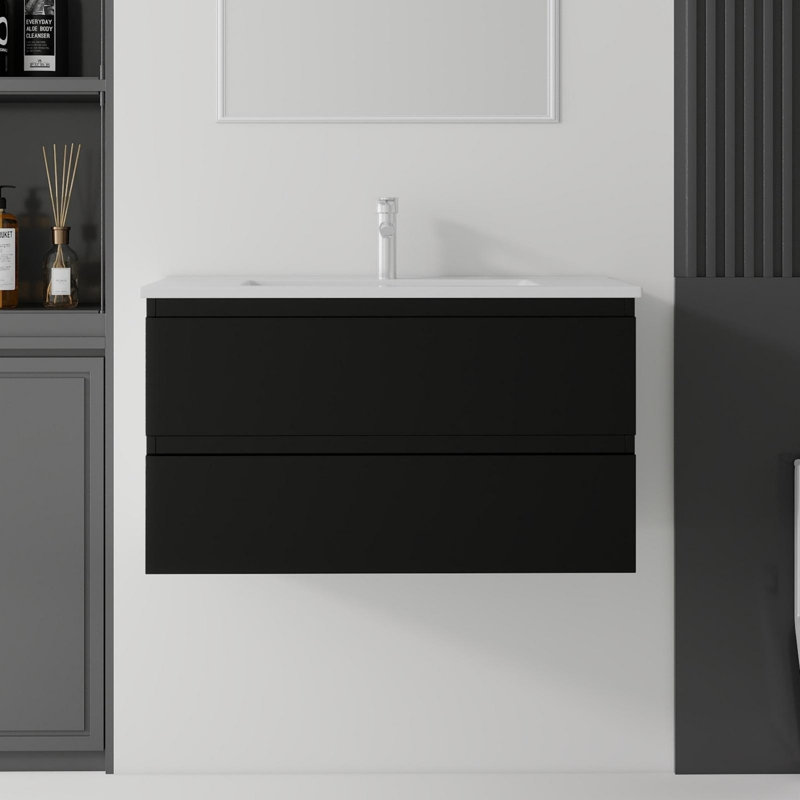 Meuble-lavabo flottant 36 po avec lavabo à fermeture en douceur pour petites salles de bain 36 po, Black, 36"