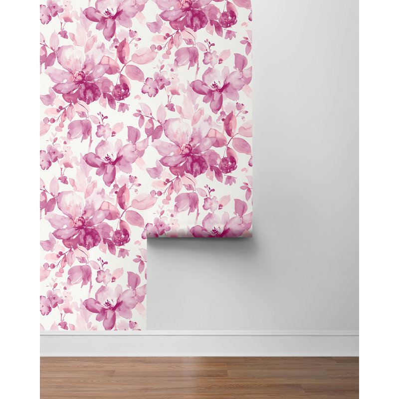 Papier peint adhésif à motif aquarelle rose Winston Porter