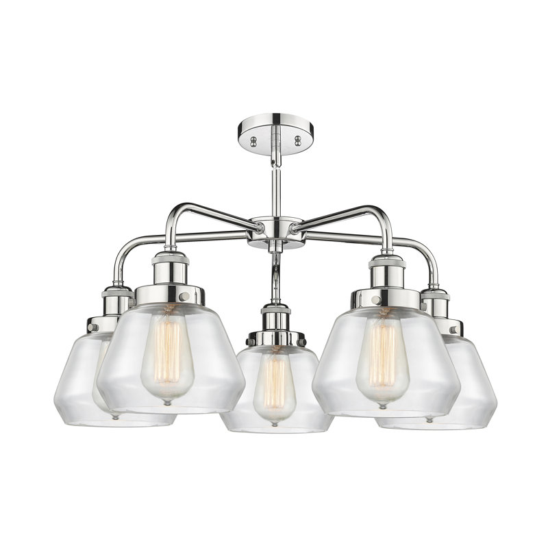 Lustre bol à 5 lumières en verre Fulton, Transparent, Chrome poli