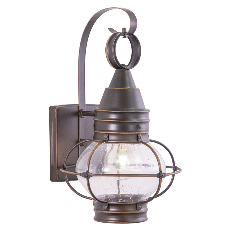 Lanterne murale d'extérieur en verre bullé Wellings, Bronze brillant, H 13,5 po x l 8 po x P 8,5 po