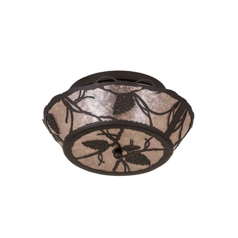 Plafonnier semi-encastré géométrique 2 lumières unique Wynsum, 8" H x 16.5" L x 16.5" D, Cuivre antique, Mica argent