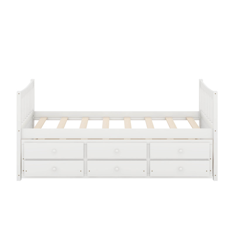 Twin Size Daybed With Drawers And Trundle, White