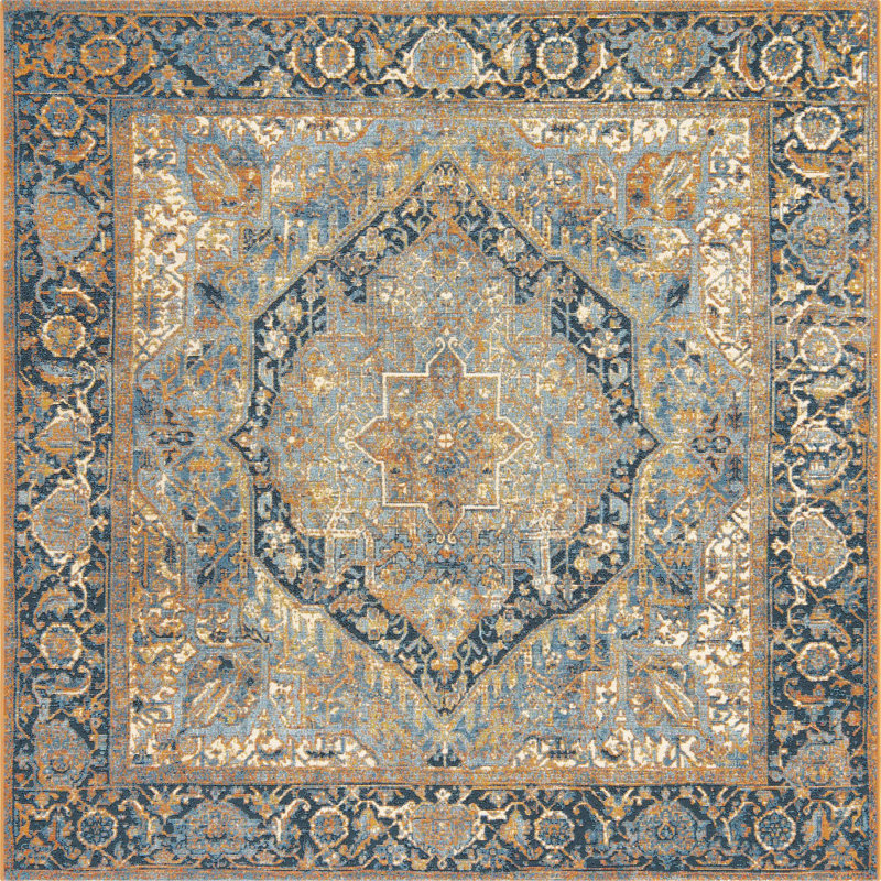 Blue Nosara Indoor/Outdoor Traditional Rug, Square 6'