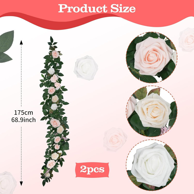 2-pack 6' Pink Rose & Greenery Artificial Flower Garlands