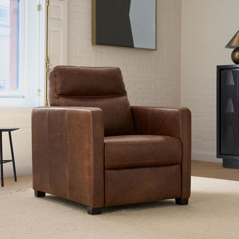 Modern Square Arm, Upholstered Base Power Recliner, Brown
