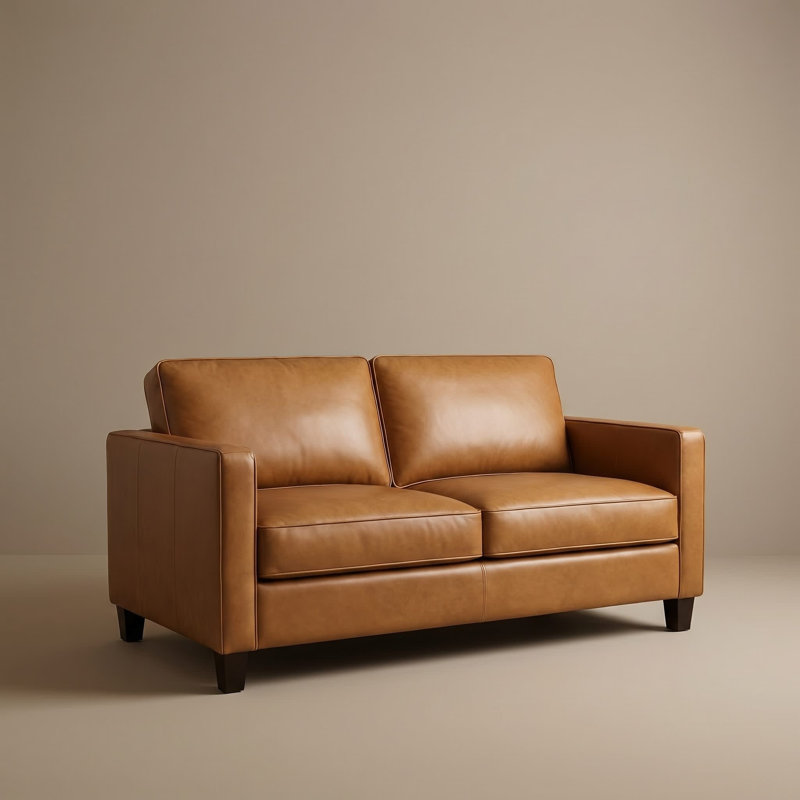 Causeuse faite à la main 100% cuir avec ressorts et coussins en mousse attachés à la main 61 po Sierra, 2, Brun