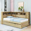 Lit de jour simple en bois avec couchette simple, tablettes de rangement et chargement USB-1444710450