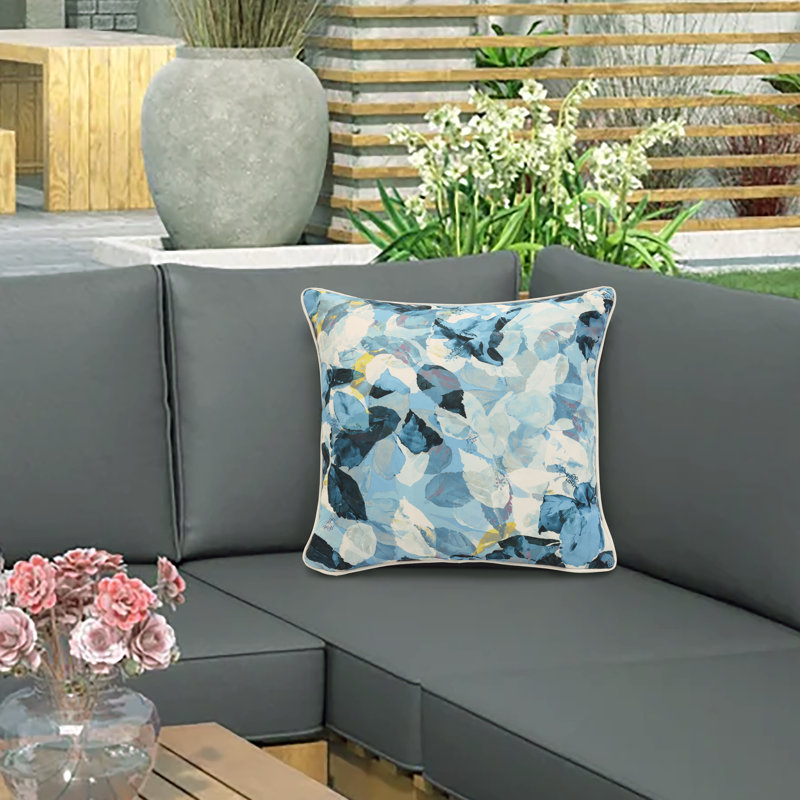 Aqua Geo Flower Print Outdoor Decorative Pillow 18 x 18 in