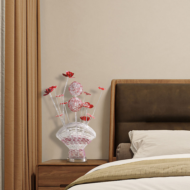 Lampe de table décorative, DEL, vase en cristal Red Roses Fan, chrome 22 po