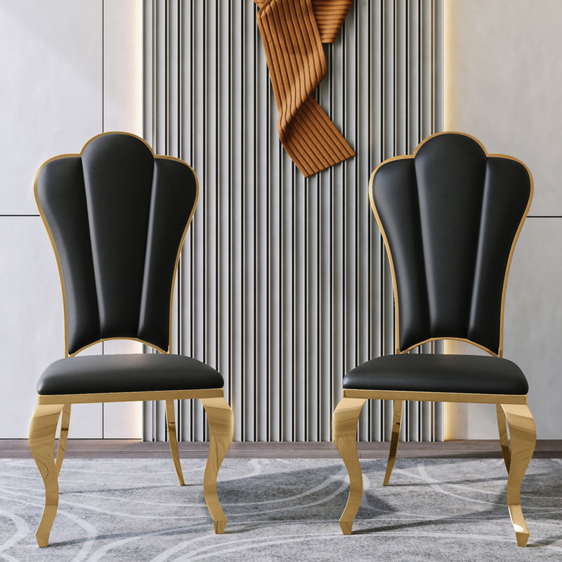 Chaise d'appoint rembourrée Dillin, Noir, Doré