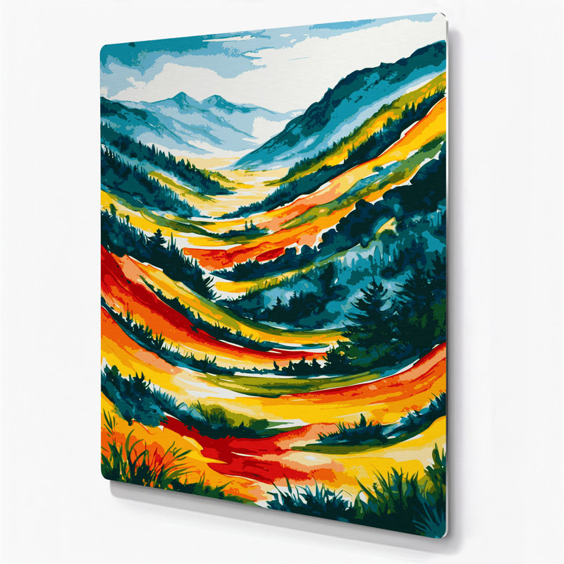 Aquarelle, paysage, 25, art mural en métal vert, H 14 po x l 11 po