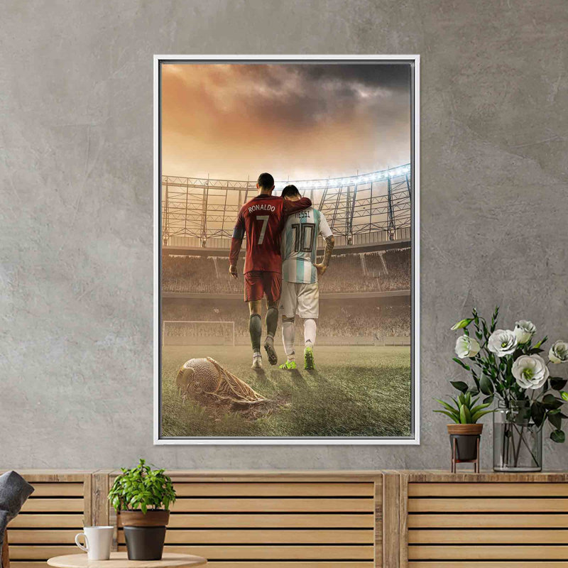 Impression sur toile de football moderne: œuvre de Messi et de Ronaldo, toiles à cadre blanc 1P, 102,4 po H x 47,3 po l