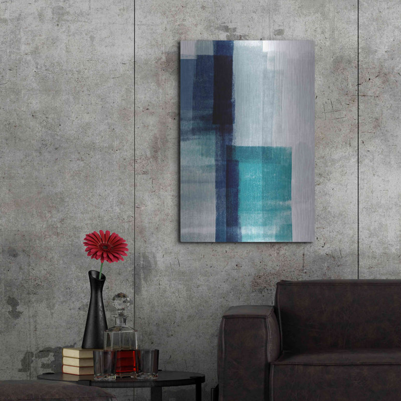 «Blue Abstract V» par Linda Woods, H 36 po x l 24 po