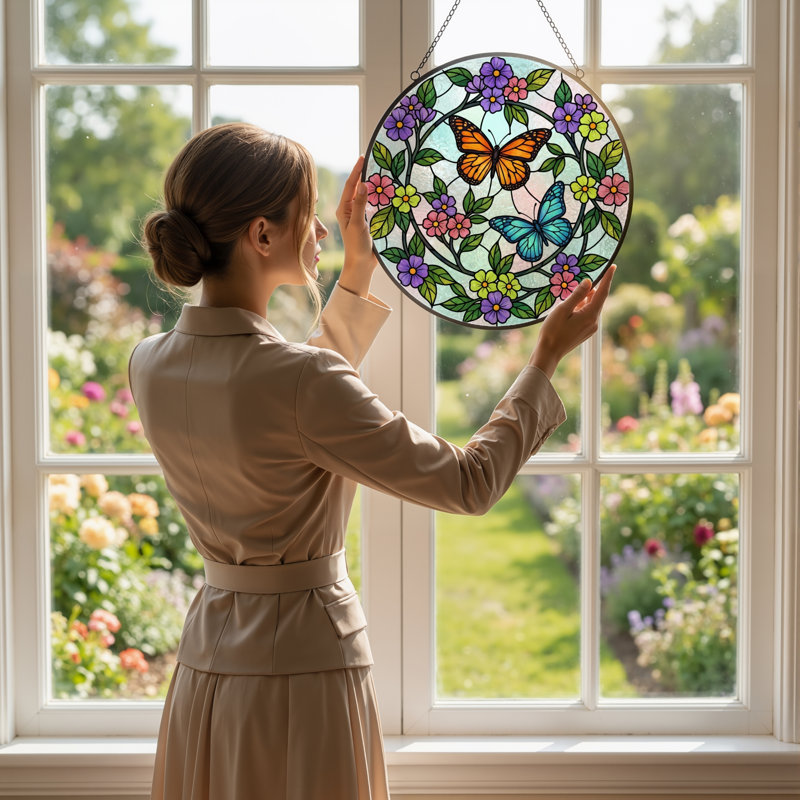 Vitrail de vitrail papillon Butterfly, 7,8 heures, 7.8"H