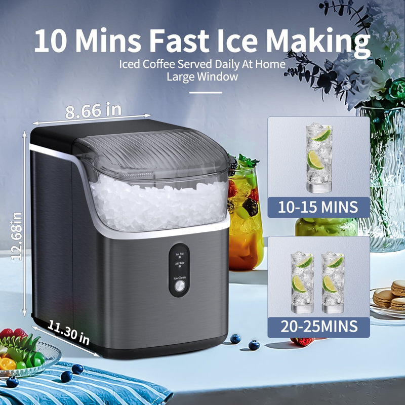 COWSAR 33 lb. Daily Production Nugget Clear Ice Portable Ice Maker, Sonic Ice , Self-Cleaning, Removable Ice Bin,Black