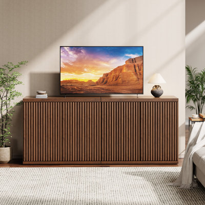 61.8'' W TV Stand with Fluted Doors and Storage, 31.4"H Media Console for 55-65" TVs (Set of 2)