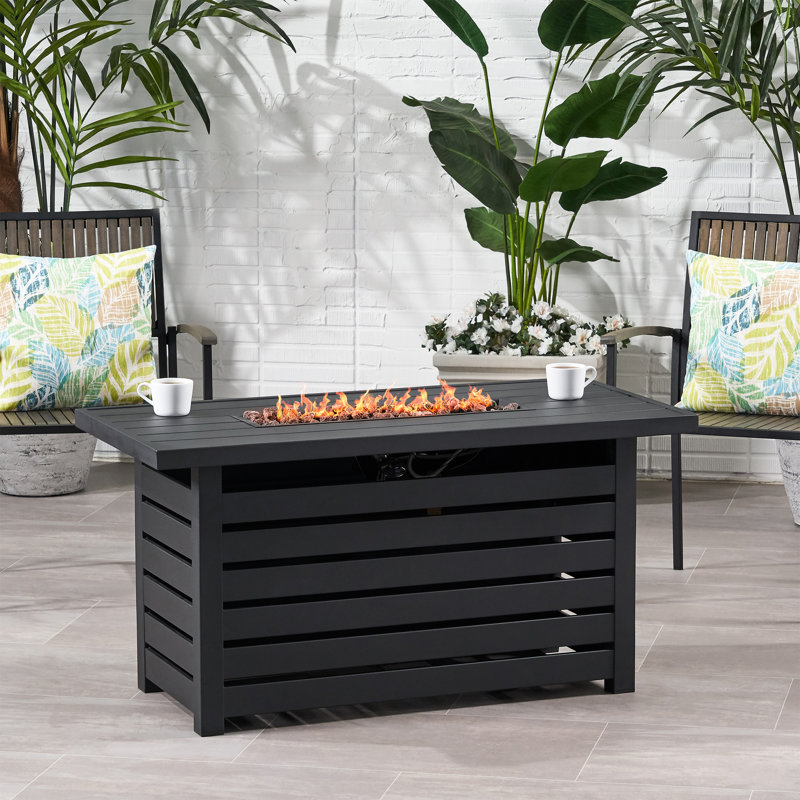 Foyer rectangulaire en fer de 30 000 BTU avec couvercle de réservoir dissimulé - l 45,00 po x P 42,00 po H 24,28 po, noir, outils d'assemblage inclus et mode zone cachée sans effort