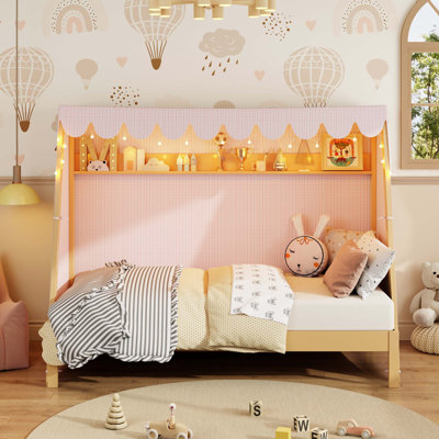 Lit cabane double XL avec tente confortable et lit gigogne compact