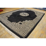 Antique Art Deco Chinese Medallion Black 1930s Rug