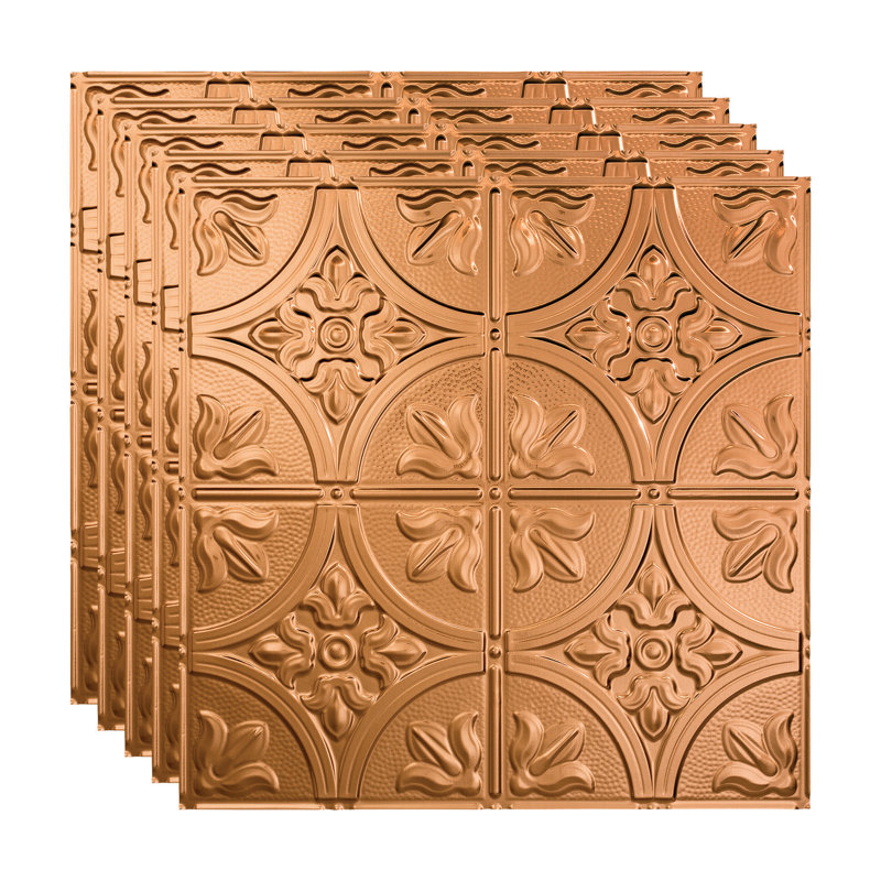 Traditional 24'' L x 24'' W Textured Vinyl Drop-In Ceiling Tile, Polished Copper
