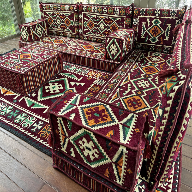 Repose-pieds modulaire d'inspiration rétro Kilim, Mauve