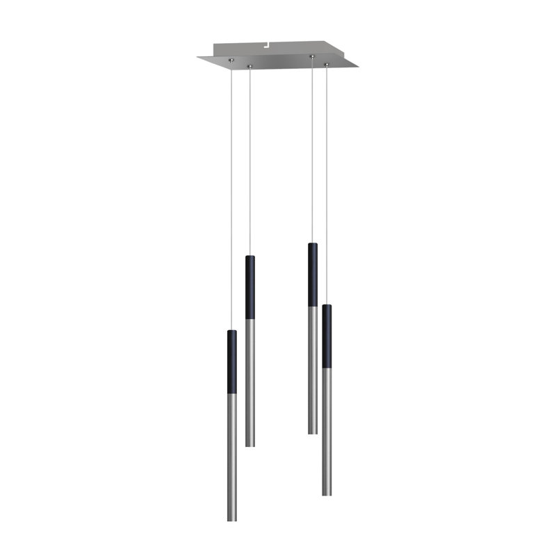 Luminaire suspendu cylindrique à 4 lumières DEL Baileyton, Dessus noir / nickel brossé