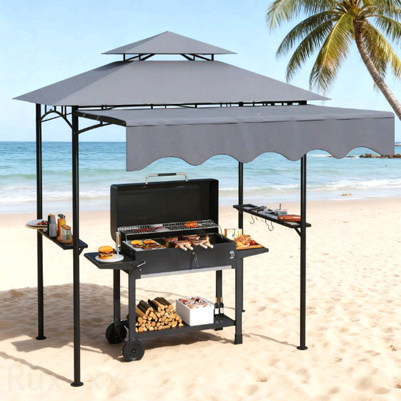 Grill Gazebo, Sun Shade For BBQ Use With Side Shelves & Hooks, Dark Gray